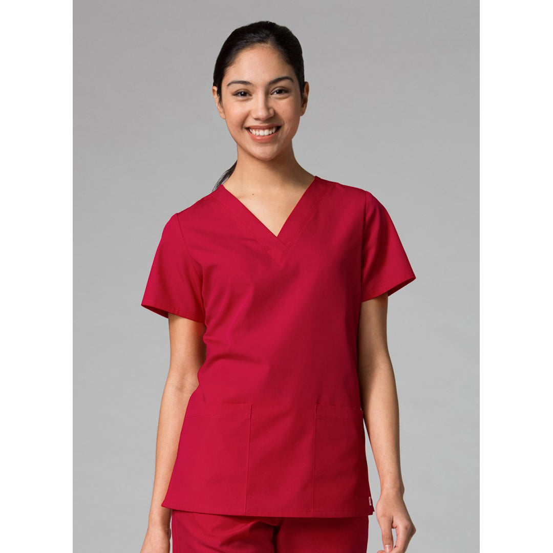 House of Uniforms The Red Panda 2 Pocket Scrub Top | Ladies Maevn Red
