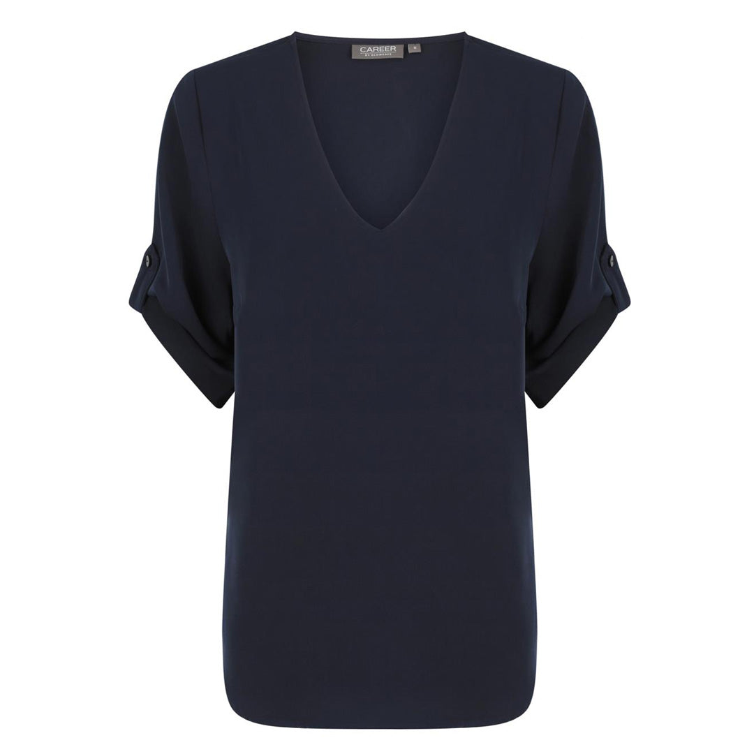 House of Uniforms The Reese V Neck Top | Ladies | Short Sleeve Gloweave Navy