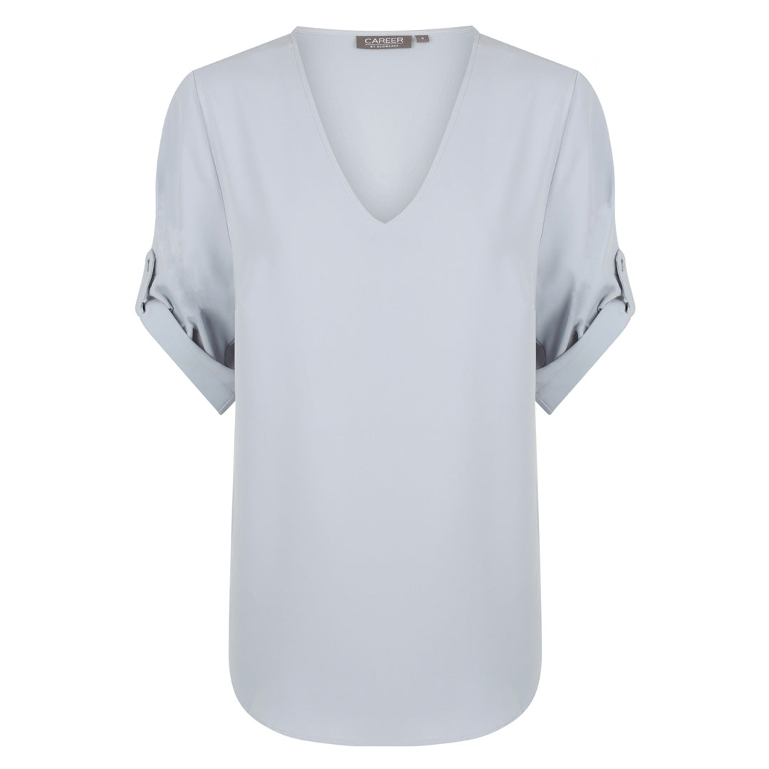 House of Uniforms The Reese V Neck Top | Ladies | Short Sleeve Gloweave Silver