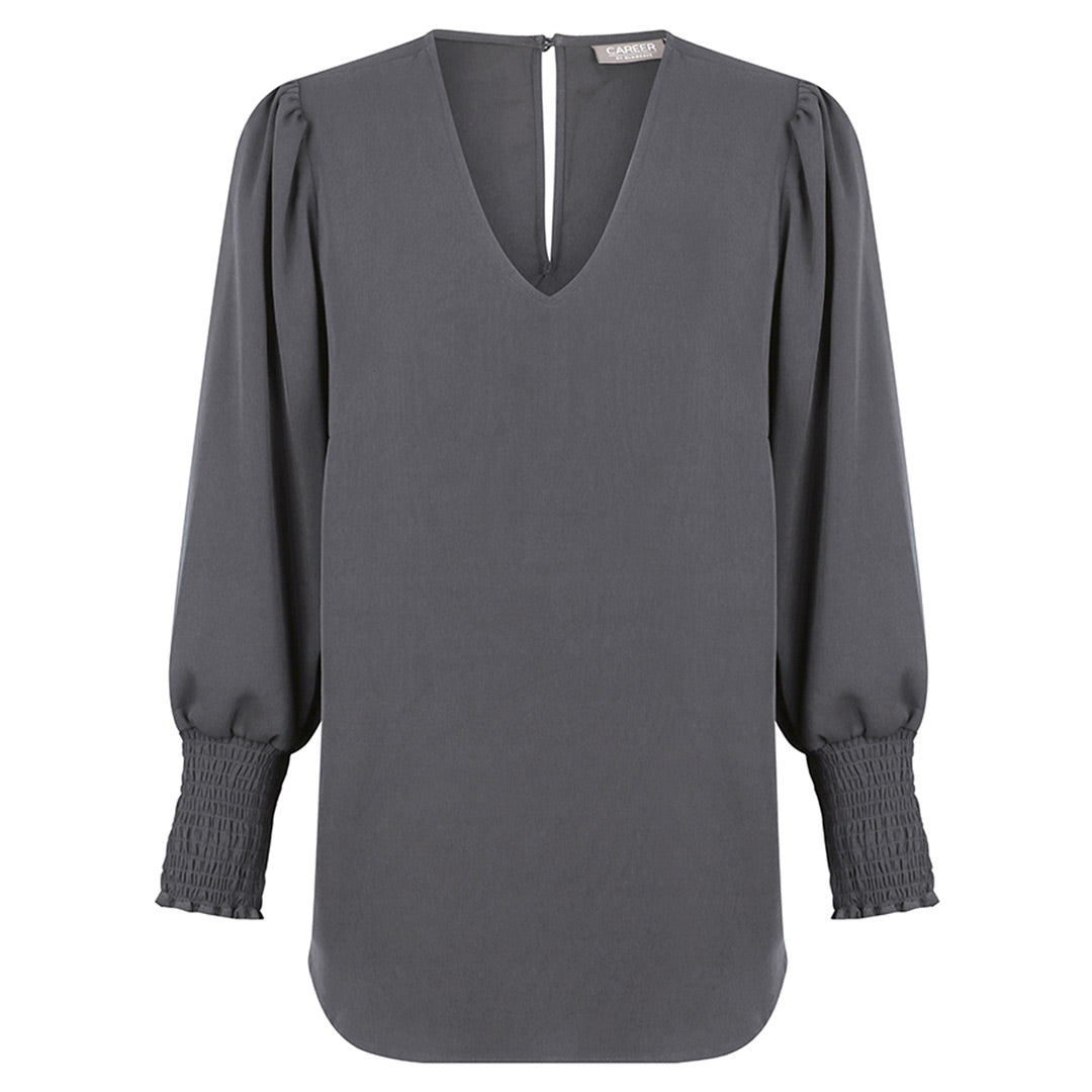 House of Uniforms The Cleo V Neck Top | Ladies Gloweave Charcoal