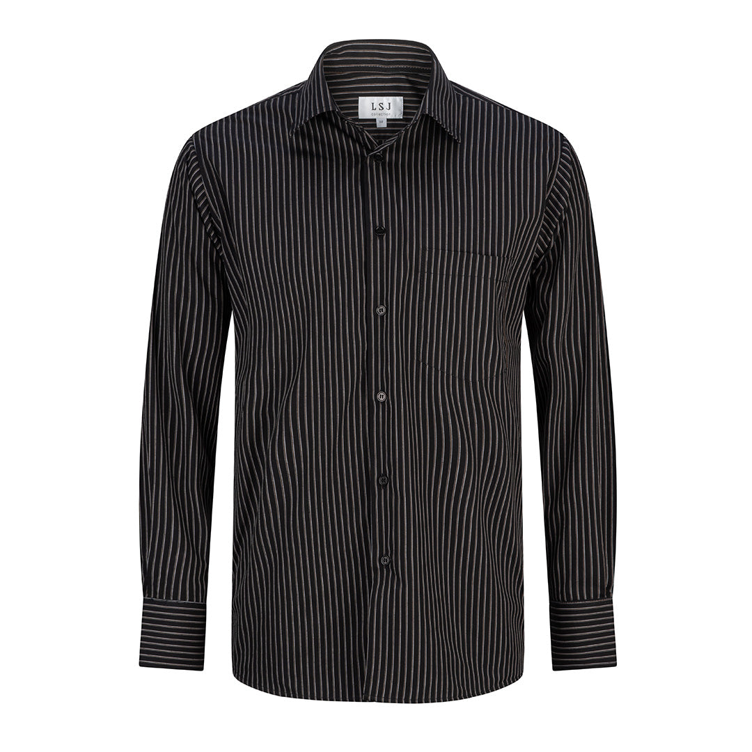 House of Uniforms The Shadow Stripe Shirt | Mens | Long Sleeve LSJ Collection Black