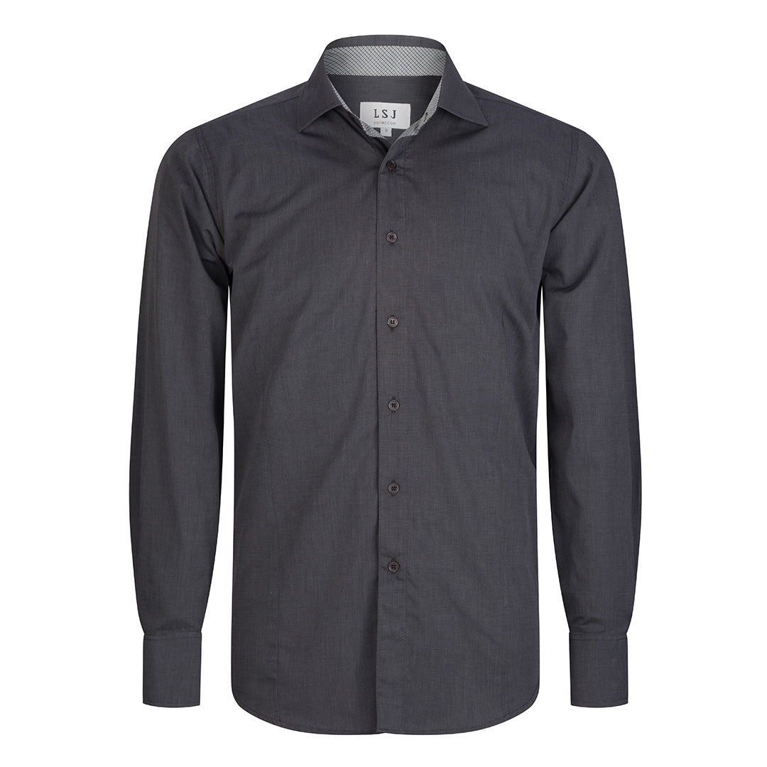 House of Uniforms The End on End Shirt | Mens | Long Sleeve | Classic Fit LSJ Collection Charcoal