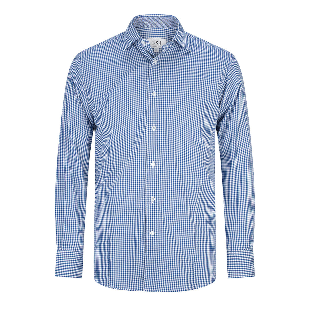 House of Uniforms The Gingham Check Shirt | Mens | Long Sleeve | Euro Fit LSJ Collection Blue