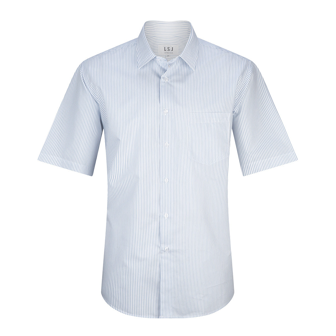 House of Uniforms The Bourke Street Shirt | Mens | Short Sleeve | Euro Fit LSJ Collection Blue