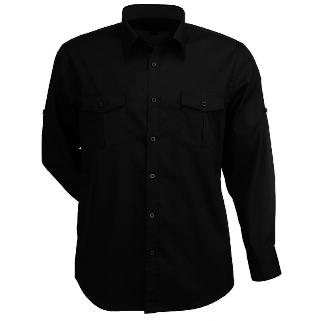 House of Uniforms The Hospitality Nano Shirt | Mens | Long Sleeve Stencil Black