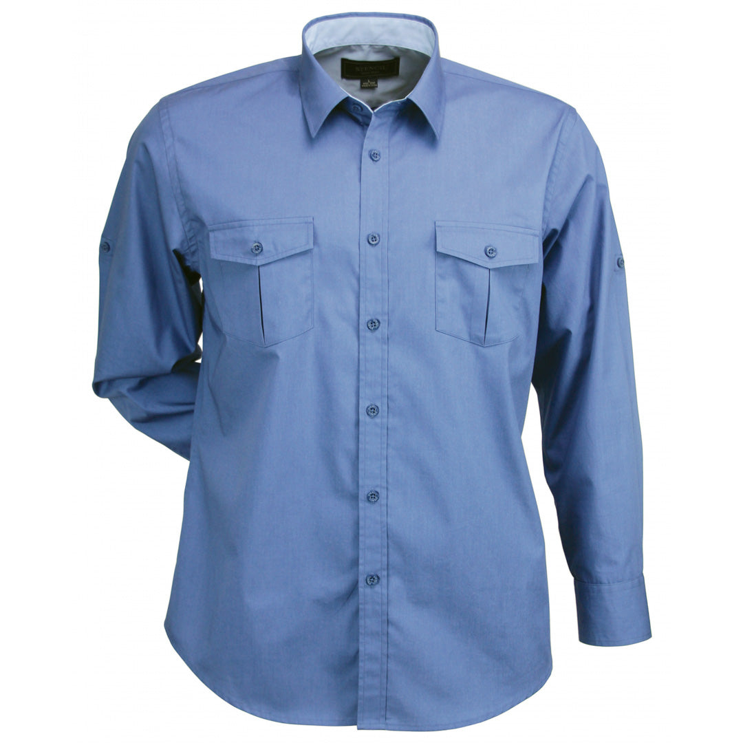House of Uniforms The Hospitality Nano Shirt | Mens | Long Sleeve Stencil Slate Blue