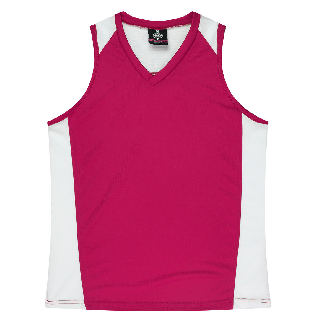 House of Uniforms The Premier Singlet | Ladies Aussie Pacific Pink/White