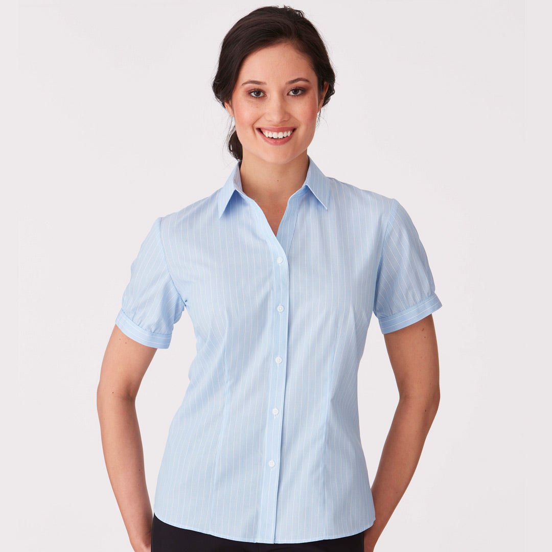 House of Uniforms The Shadow Stripe Shirt | Short Sleeve | Ladies City Collection Sky Blue