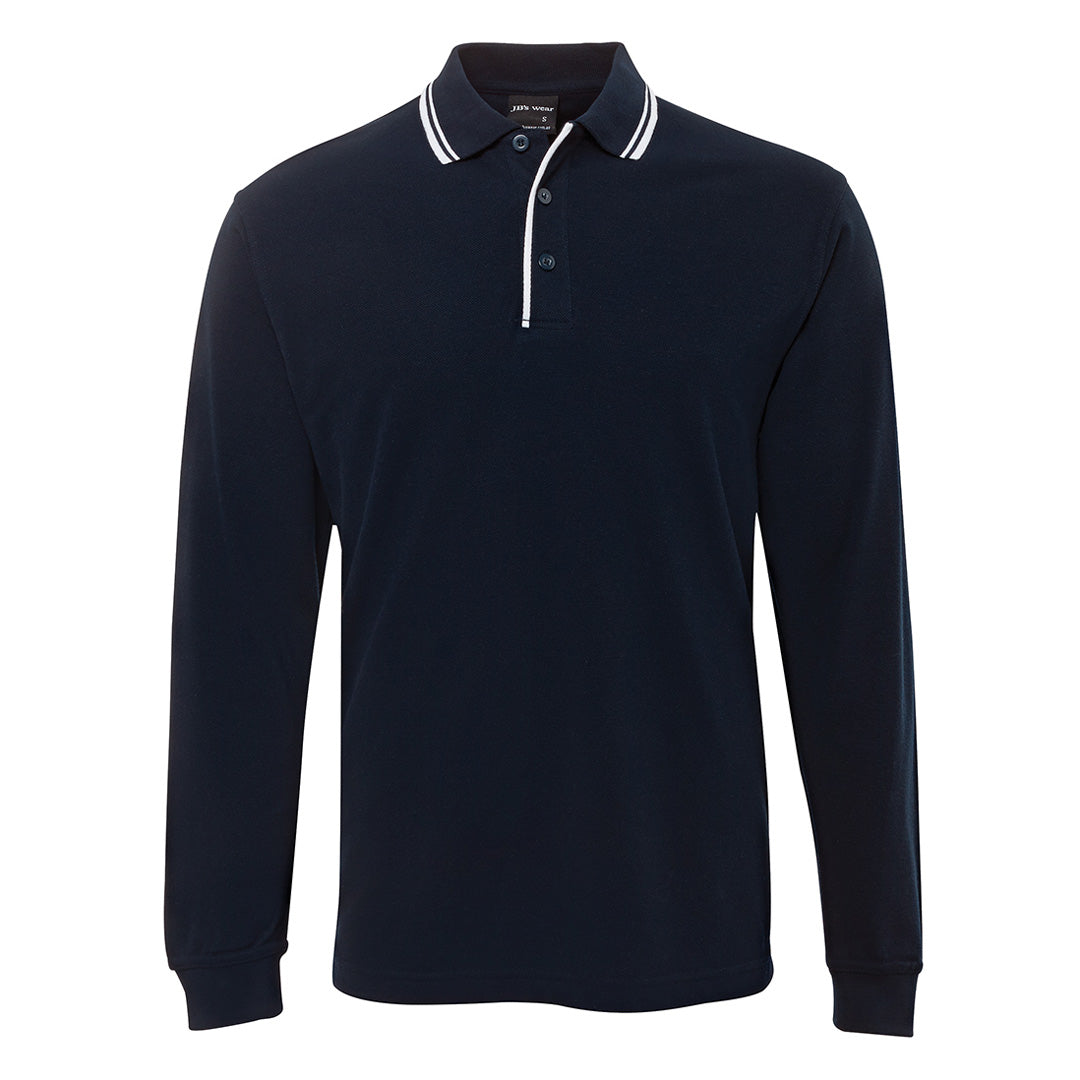 House of Uniforms The Contrast Polo | Long Sleeve | Adults Jbs Wear Navy/White