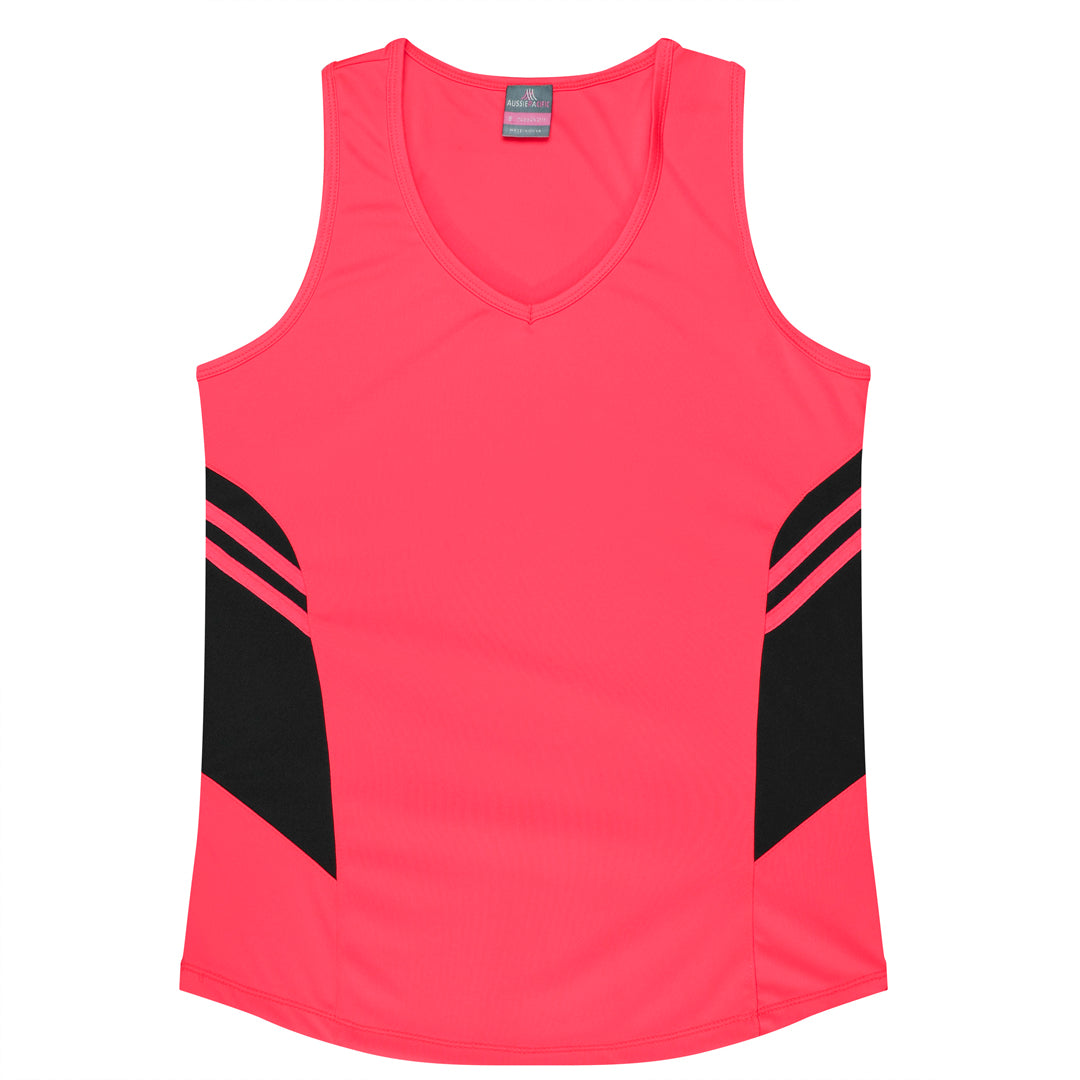 House of Uniforms The Tasman Singlet | Ladies | Neon Base Aussie Pacific Neon Pink/Black
