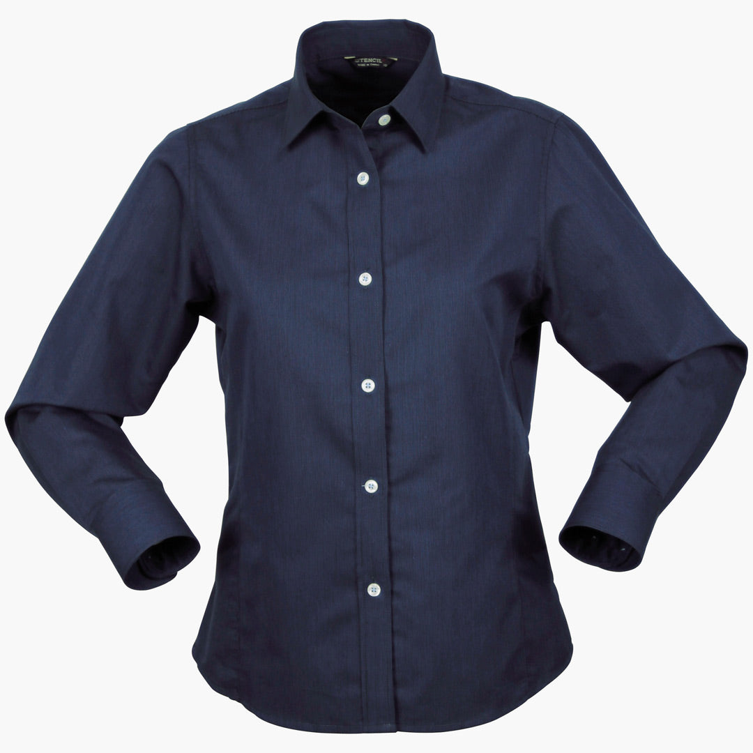 House of Uniforms The Empire Shirt | Ladies | Long Sleeve Stencil Navy/Sky