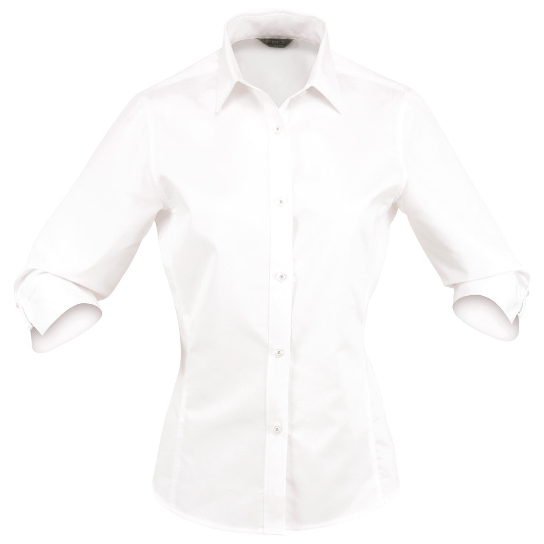 House of Uniforms The Empire Shirt | Ladies | 3/4 Sleeve Stencil White/White