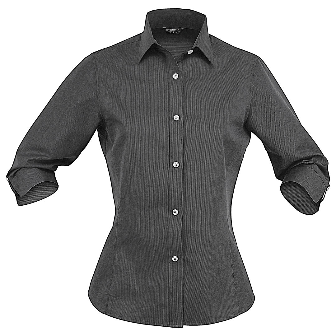 House of Uniforms The Empire Shirt | Ladies | 3/4 Sleeve Stencil Charcoal/Grey