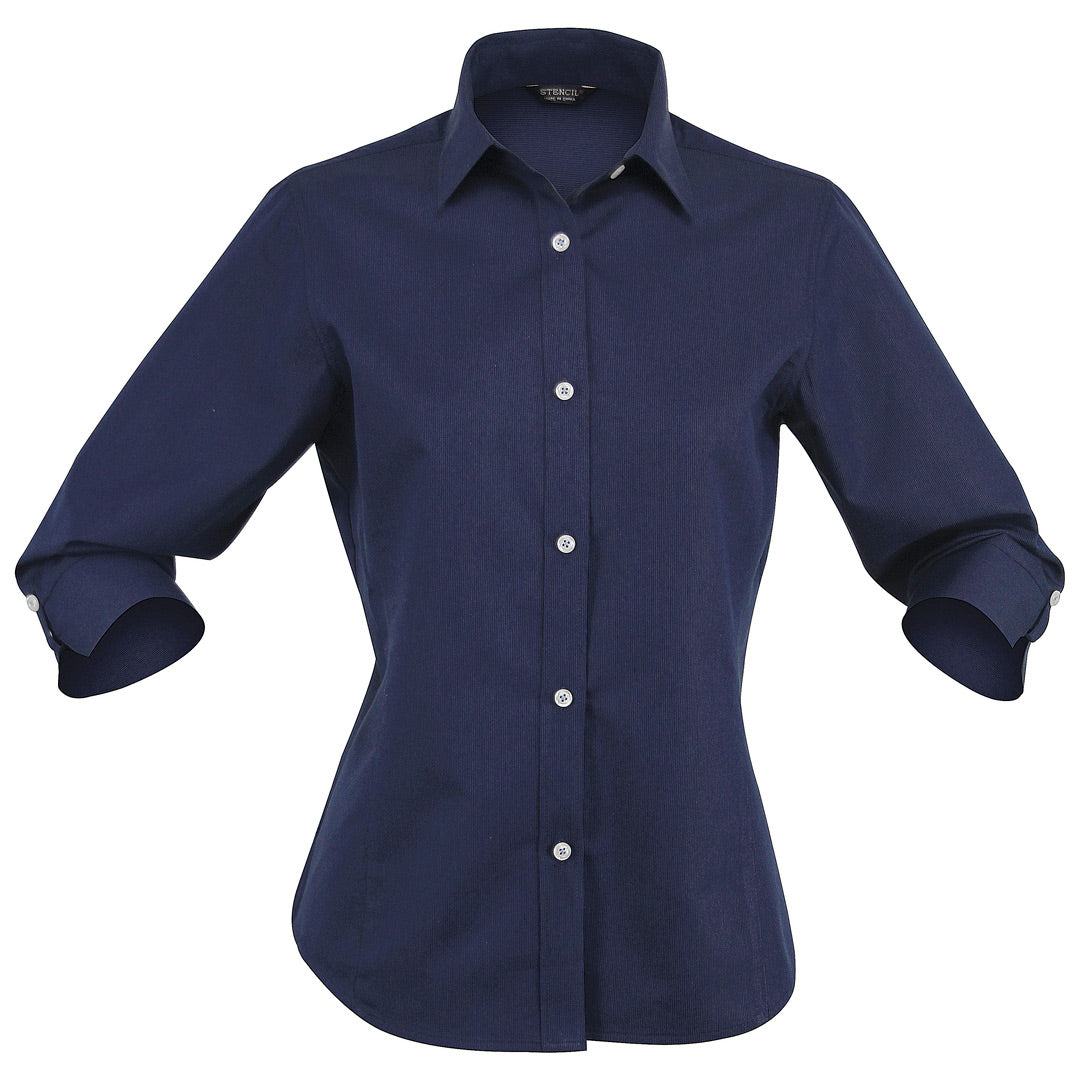 House of Uniforms The Empire Shirt | Ladies | 3/4 Sleeve Stencil Navy/Sky
