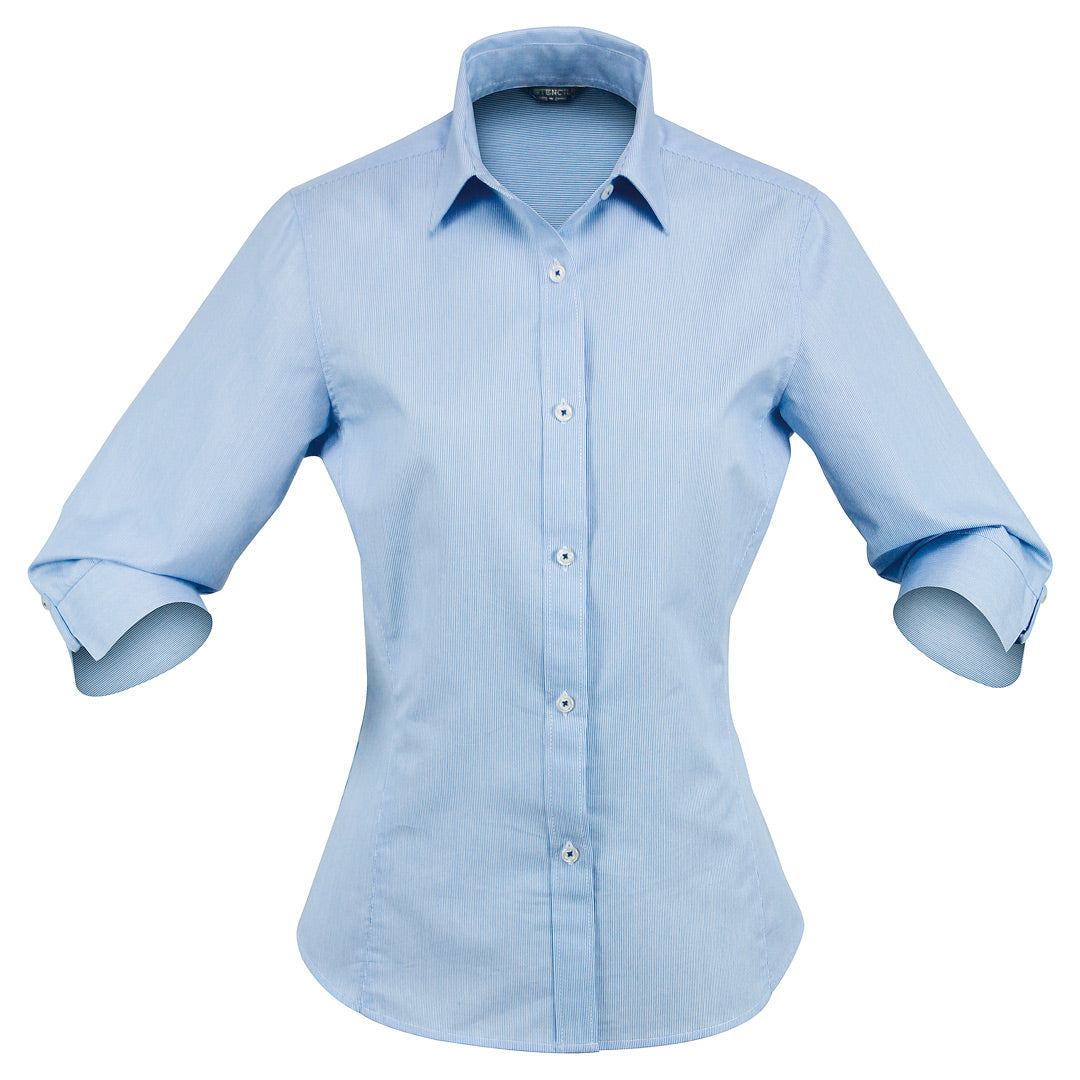 House of Uniforms The Empire Shirt | Ladies | 3/4 Sleeve Stencil Sky/Navy