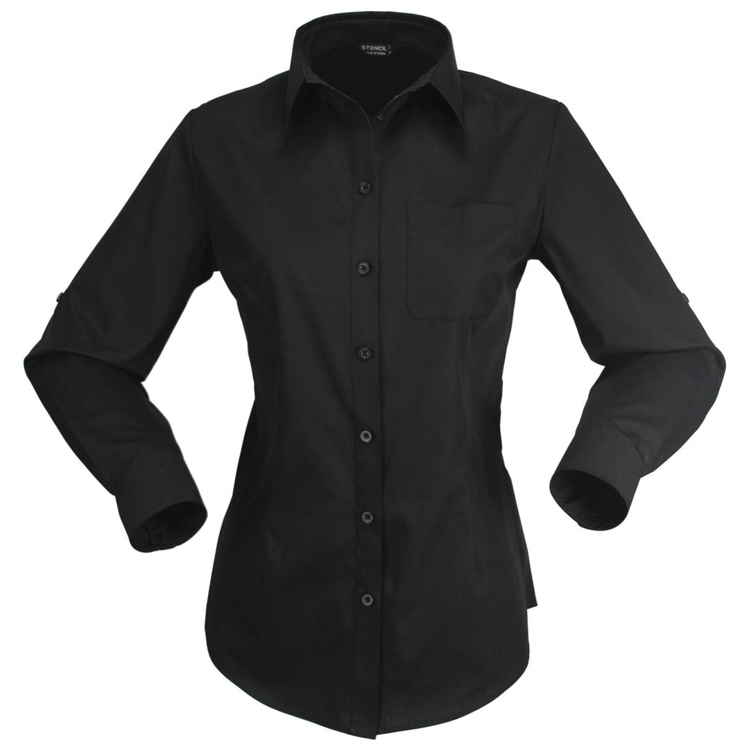 House of Uniforms The Hospitality Nano Shirt | Ladies | Long Sleeve Stencil Black