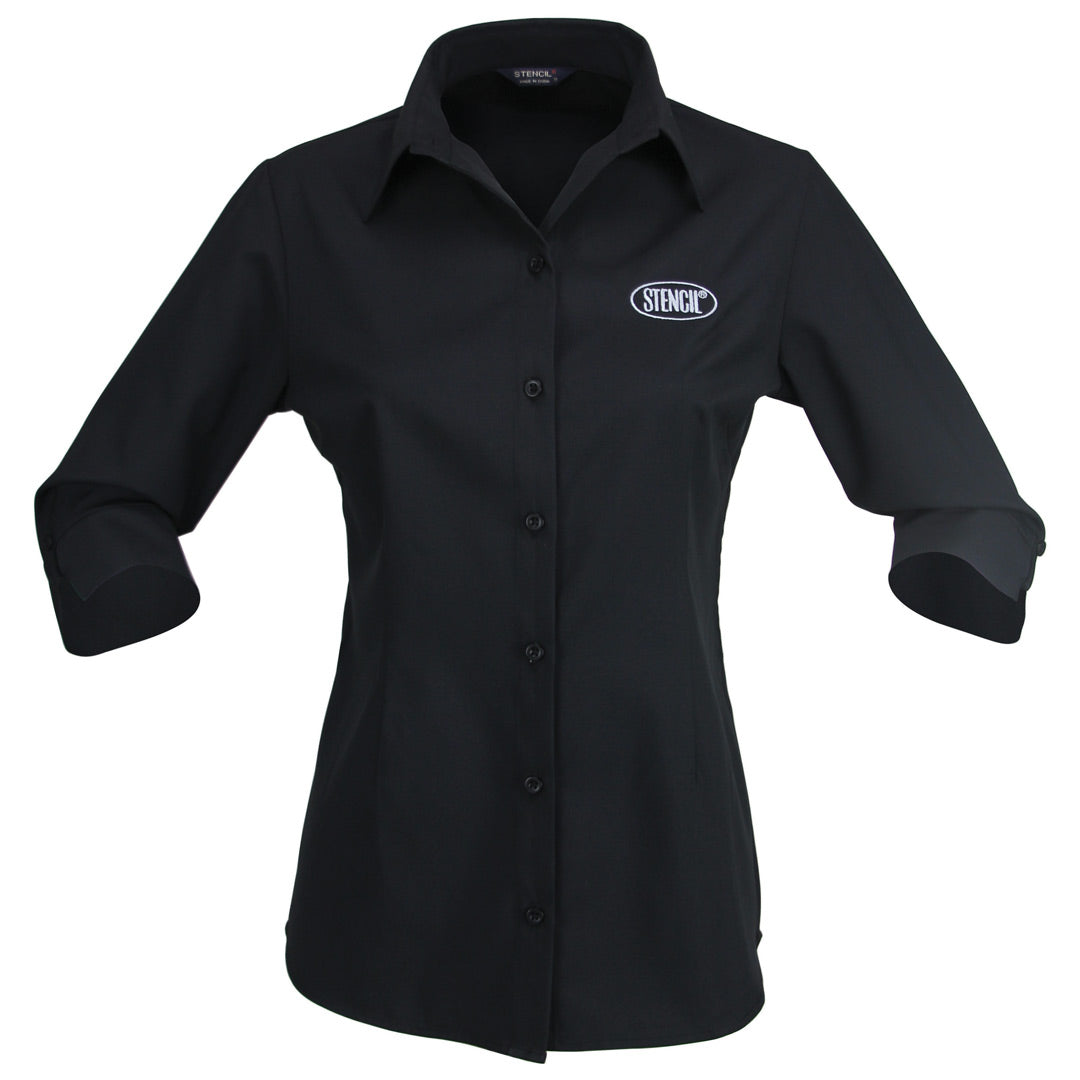 House of Uniforms The Candidate Shirt | Ladies | 3/4 Sleeve Stencil Black