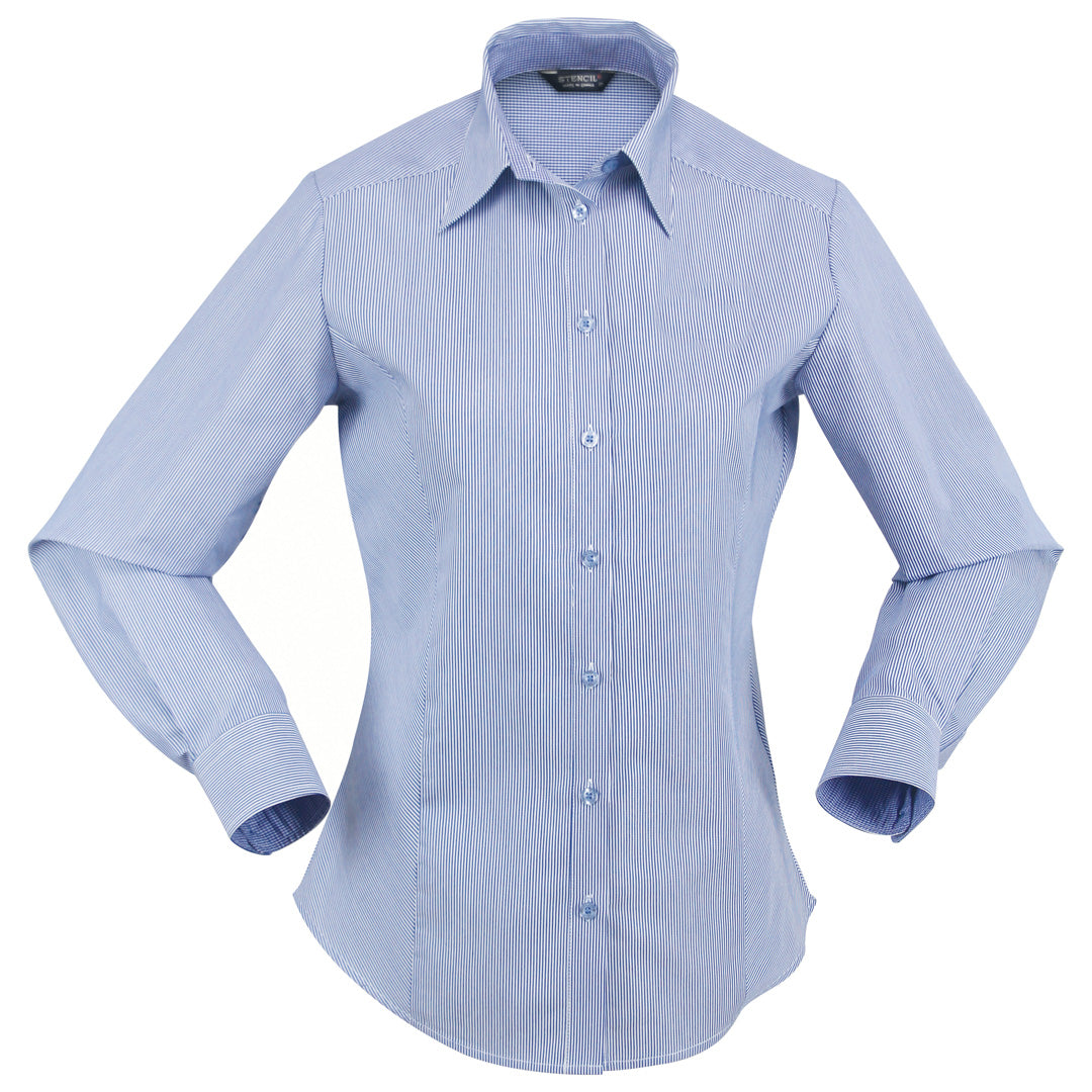 House of Uniforms The Inspire Shirt | Ladies | Long Sleeve Stencil Mid Blue