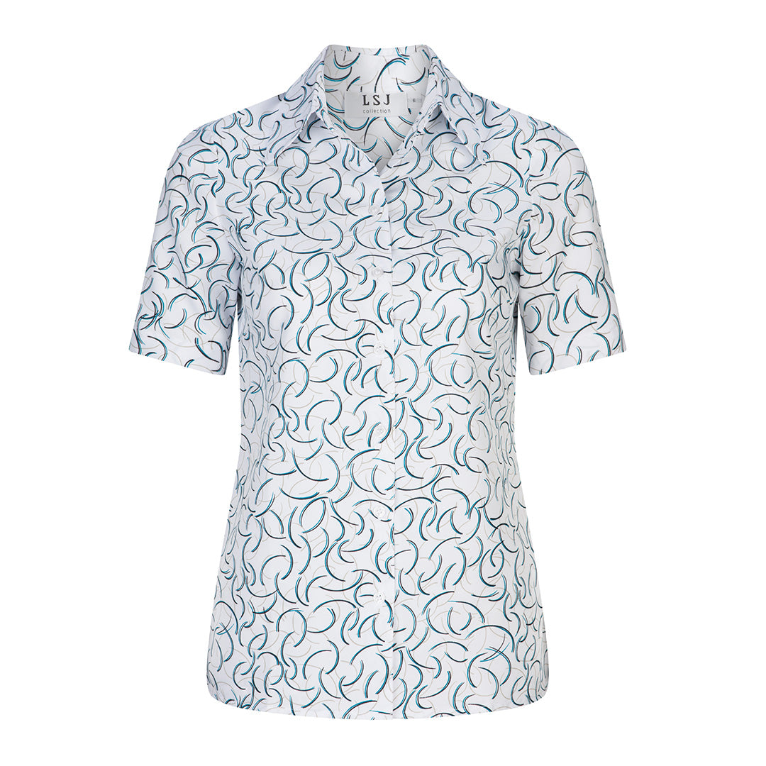 House of Uniforms The Breeze Shirt | Ladies | Short Sleeve LSJ Collection White/Teal