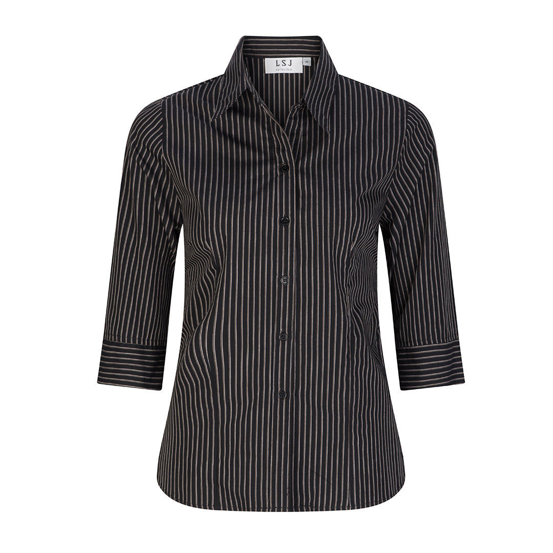 House of Uniforms The Shadow Stripe Shirt | Ladies | 3/4 Sleeve LSJ Collection Black