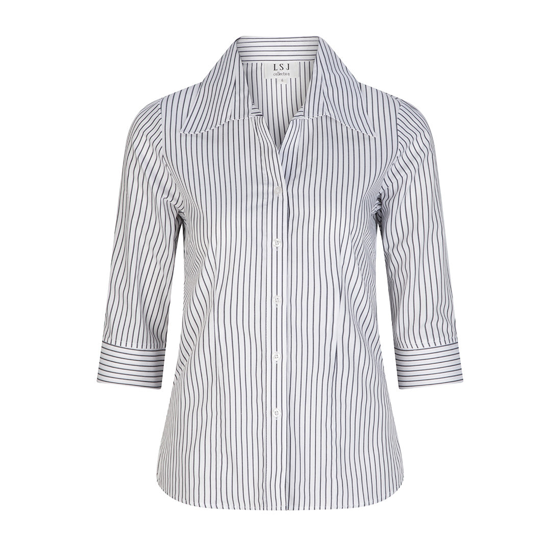 House of Uniforms The Shadow Stripe Shirt | Ladies | 3/4 Sleeve LSJ Collection White
