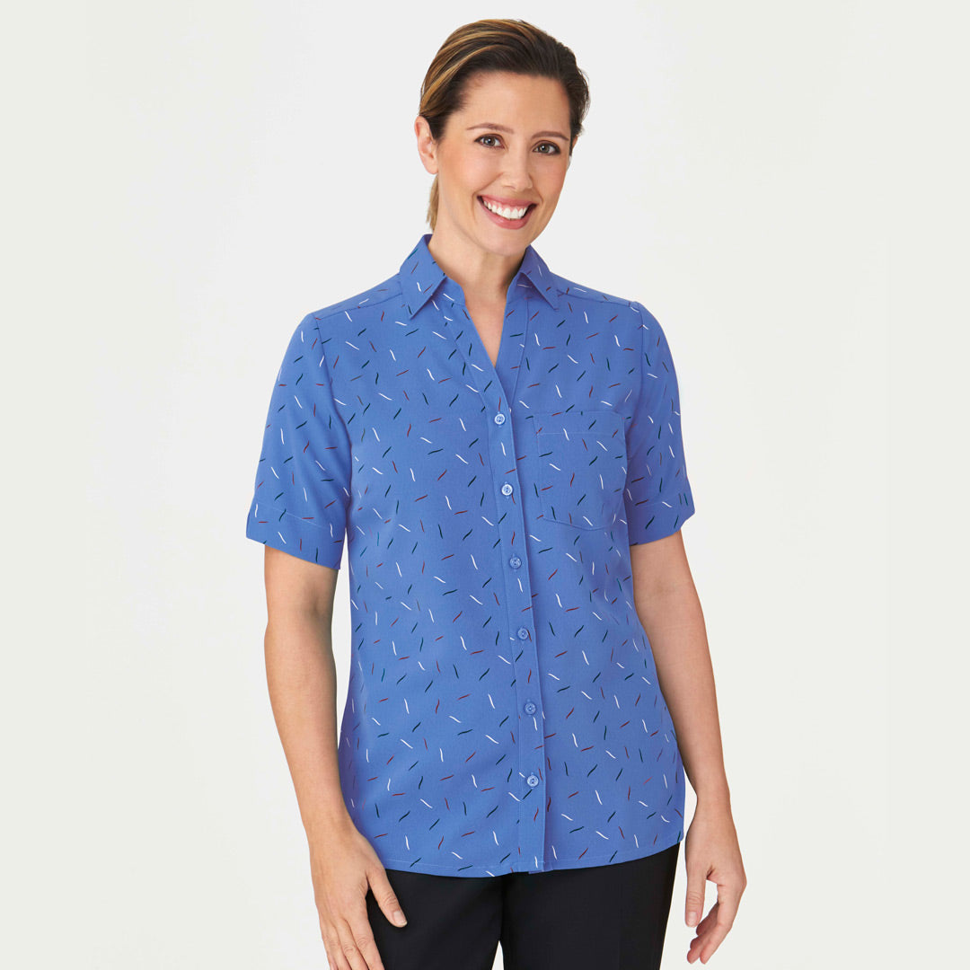 House of Uniforms The Drift Print Blouse | Short Sleeve | Ladies City Collection 