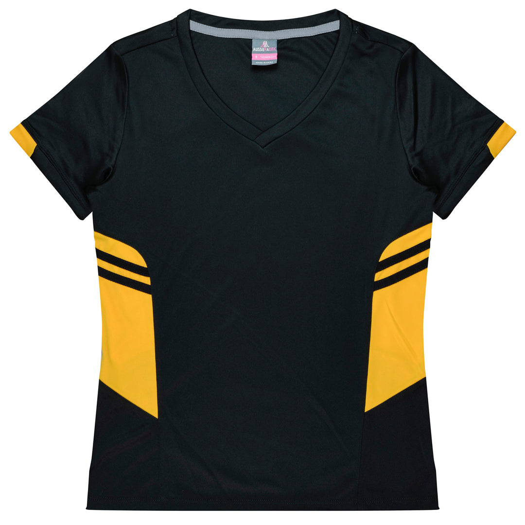 House of Uniforms The Tasman Tee | Ladies | Short Sleeve | Black Base Aussie Pacific Black/Gold