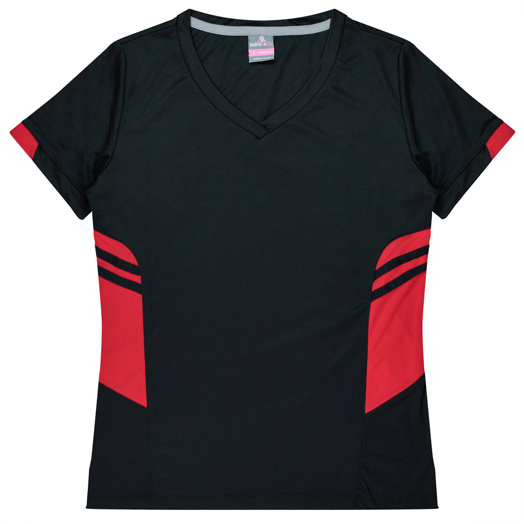 House of Uniforms The Tasman Tee | Ladies | Short Sleeve | Black Base Aussie Pacific Black/Red