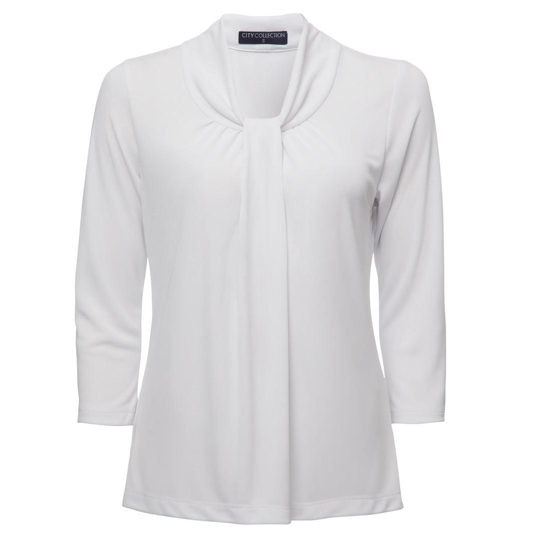 House of Uniforms The Pippa Knit Top | Ladies | 3/4 Sleeve City Collection White