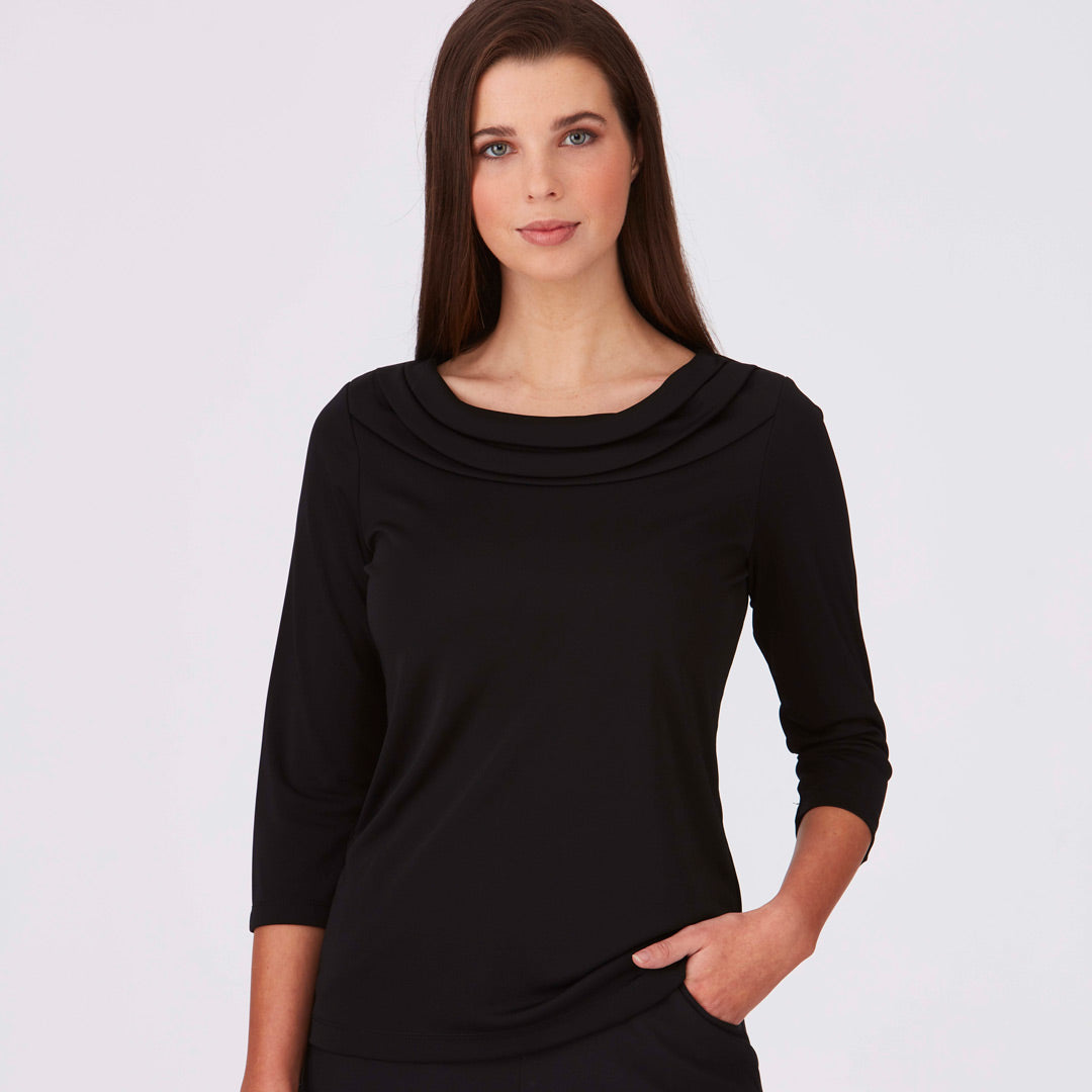 House of Uniforms The Eva Knit Top | Ladies | 3/4 Sleeve City Collection Black