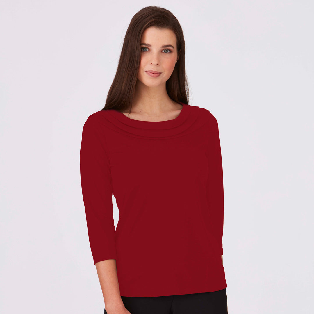 House of Uniforms The Eva Knit Top | Ladies | 3/4 Sleeve City Collection Chilli