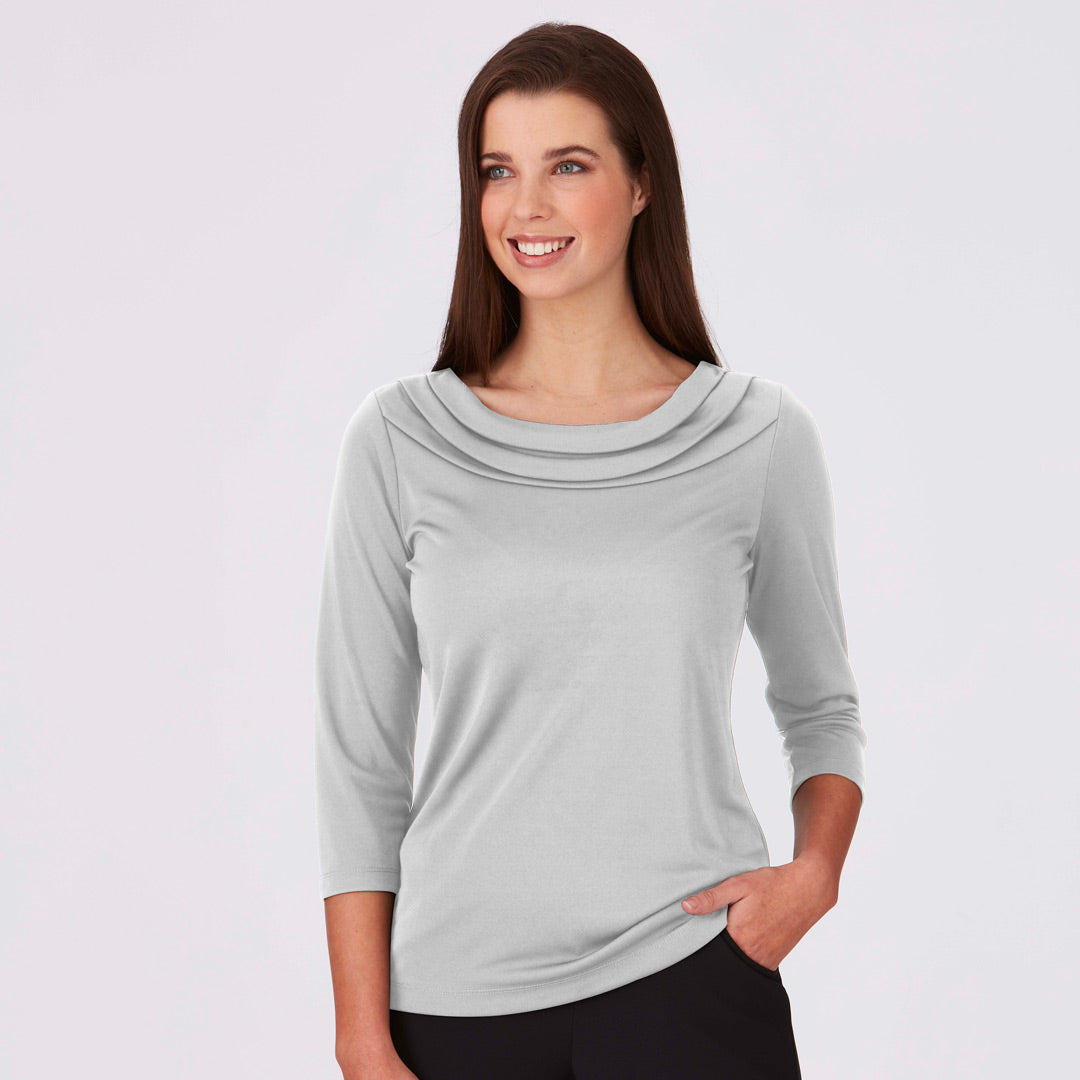 House of Uniforms The Eva Knit Top | Ladies | 3/4 Sleeve City Collection Silver