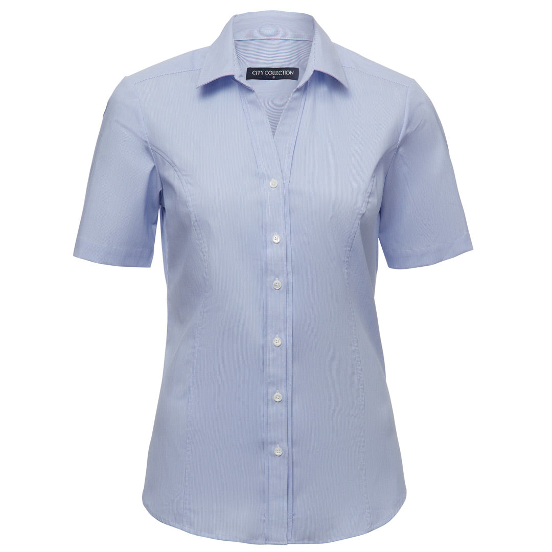 House of Uniforms The Pin Feather Shirt | Ladies | Short Sleeve City Collection Blue