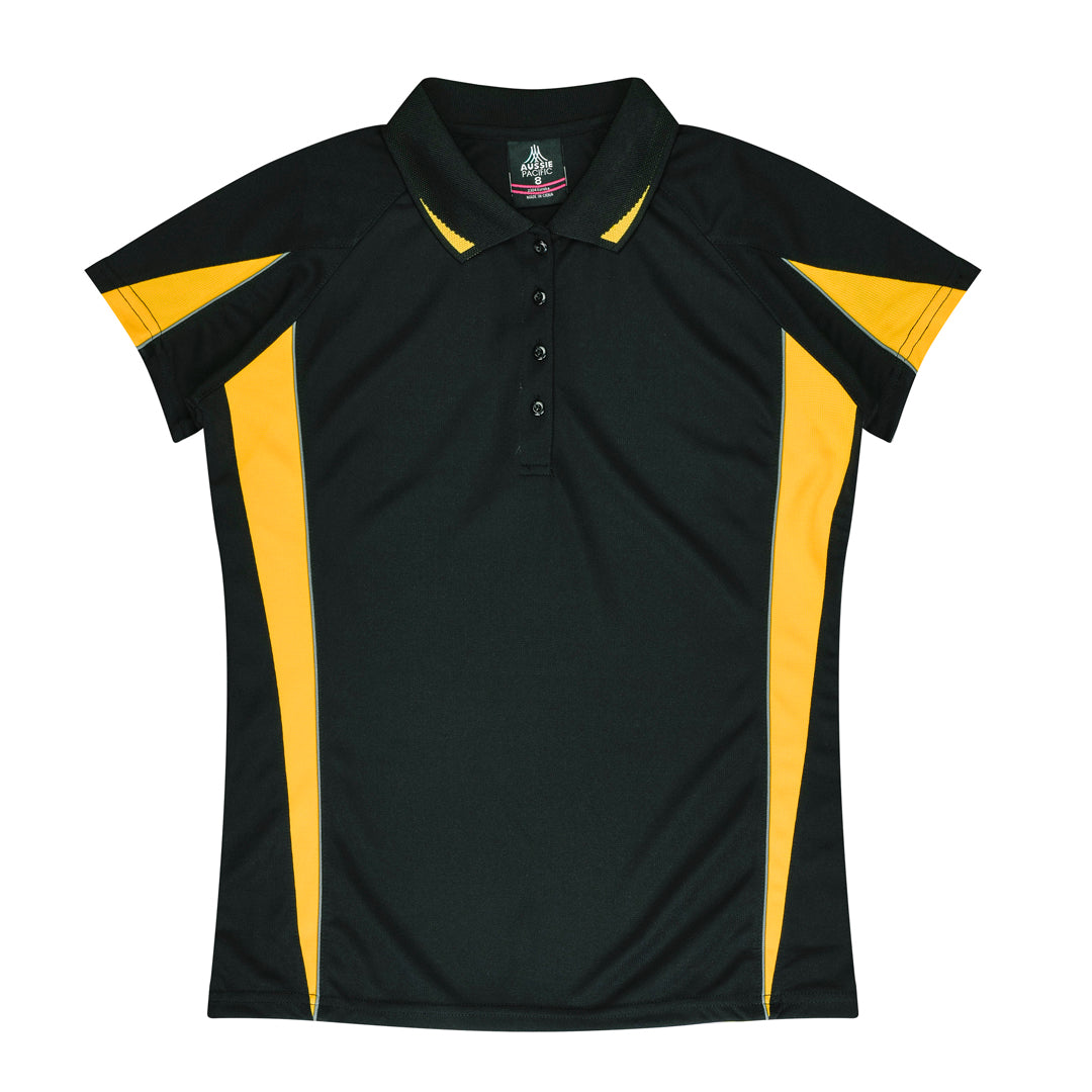 House of Uniforms The Eureka Polo Shirt | Ladies Aussie Pacific Black/Gold