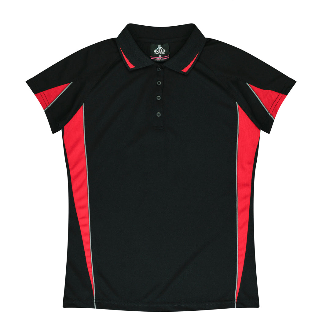 House of Uniforms The Eureka Polo Shirt | Ladies Aussie Pacific Black/Red