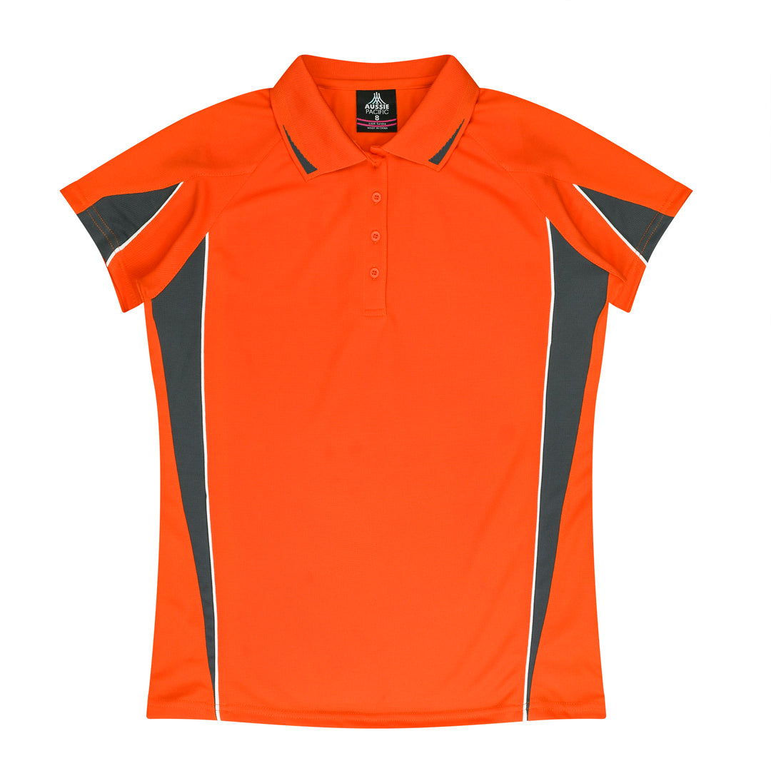 House of Uniforms The Eureka Polo Shirt | Ladies Aussie Pacific Orange/Charcoal