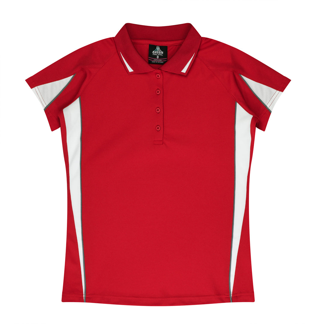 House of Uniforms The Eureka Polo Shirt | Ladies Aussie Pacific Red/White