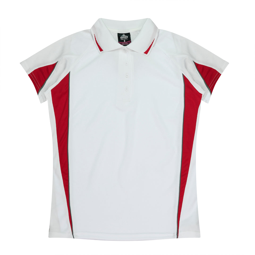 House of Uniforms The Eureka Polo Shirt | Plus | Ladies Aussie Pacific White/Red