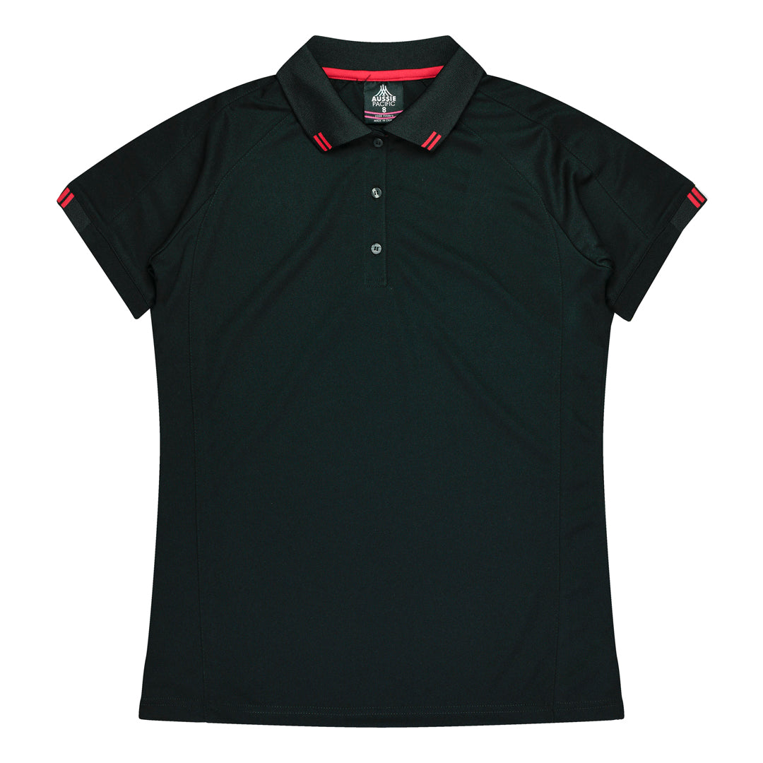 House of Uniforms The Flinders Polo | Ladies | Short Sleeve | Plus Aussie Pacific Black/Red
