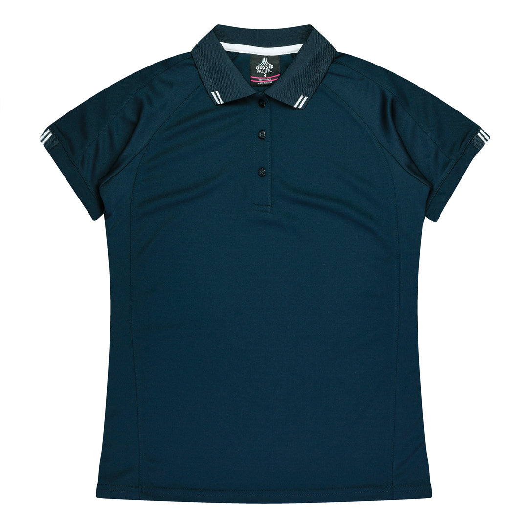 House of Uniforms The Flinders Polo | Ladies | Short Sleeve | Plus Aussie Pacific Navy/White