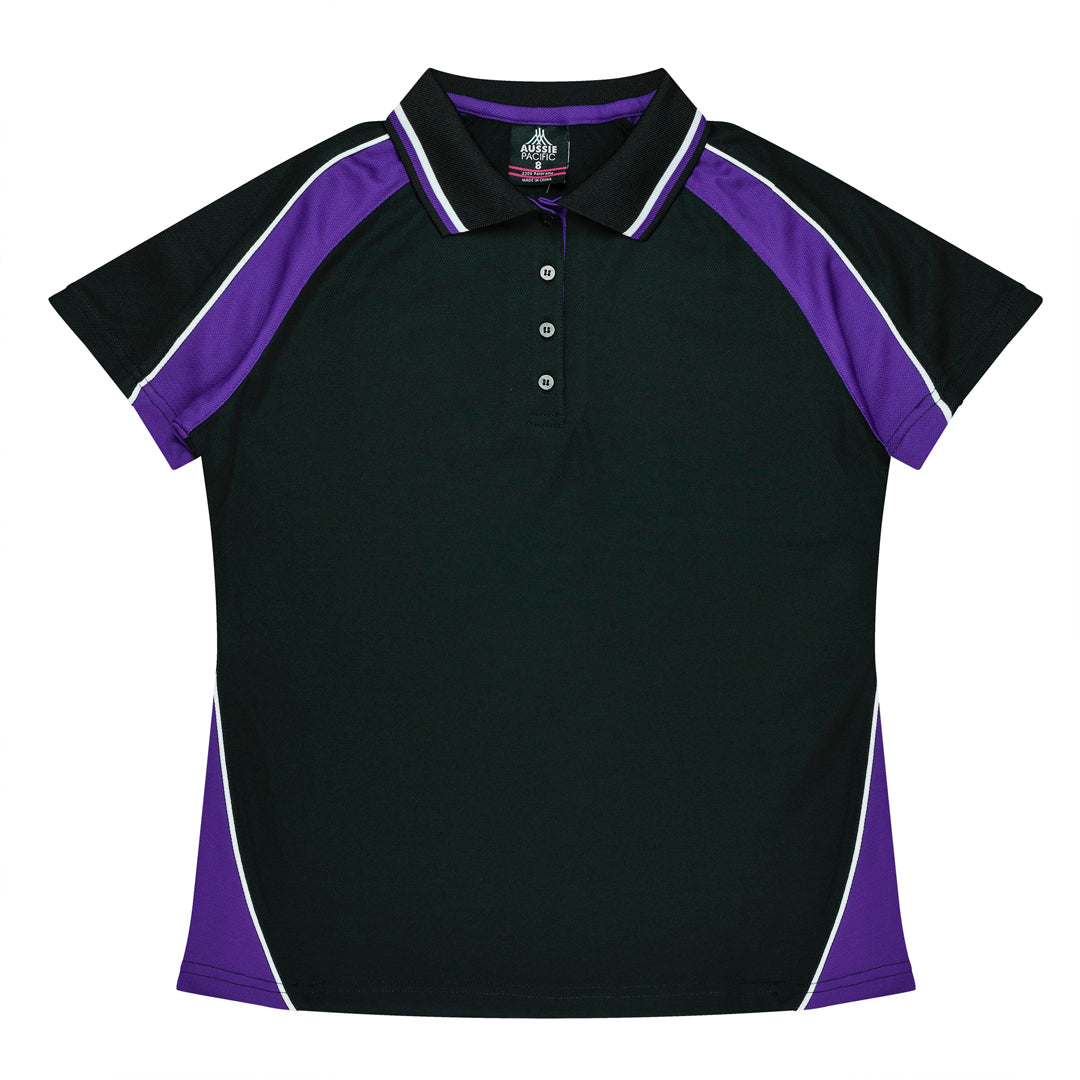 House of Uniforms The Panorama Polo | Ladies | Short Sleeve | Plus Aussie Pacific Black/Purple/White