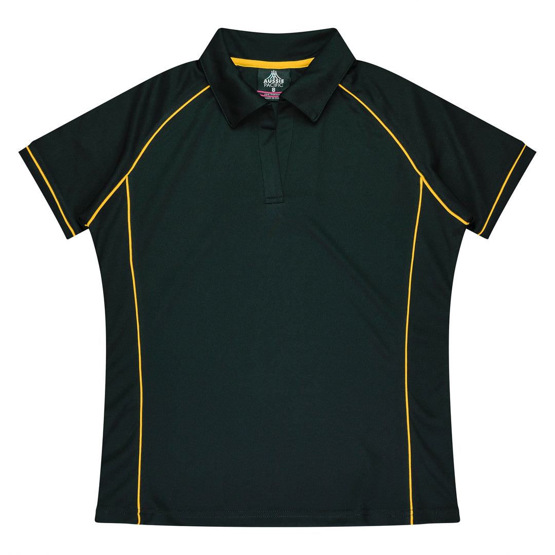 House of Uniforms The Endeavour Polo | Ladies | Short Sleeve | Plus Aussie Pacific Black/Gold