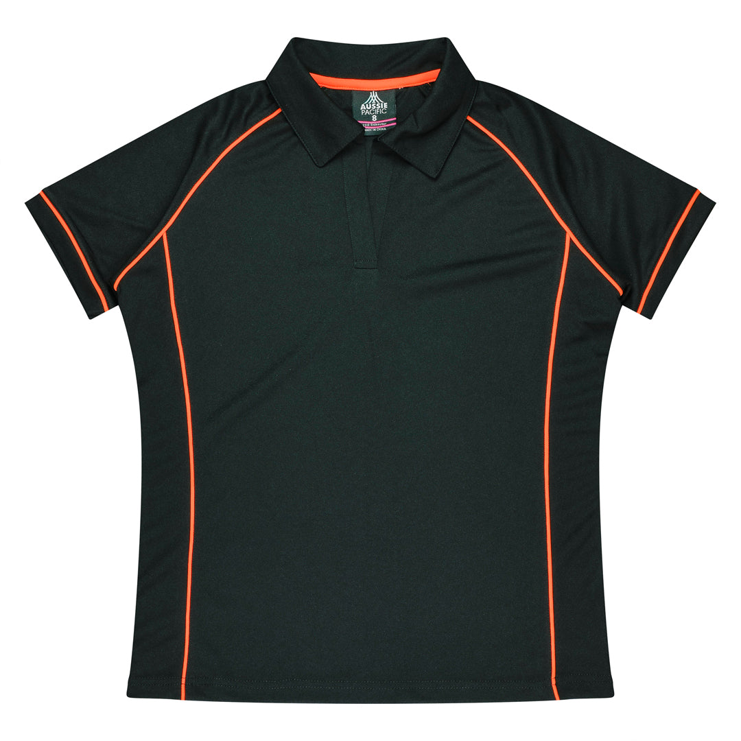 House of Uniforms The Endeavour Polo | Ladies | Short Sleeve | Plus Aussie Pacific Black/Fluro Orange