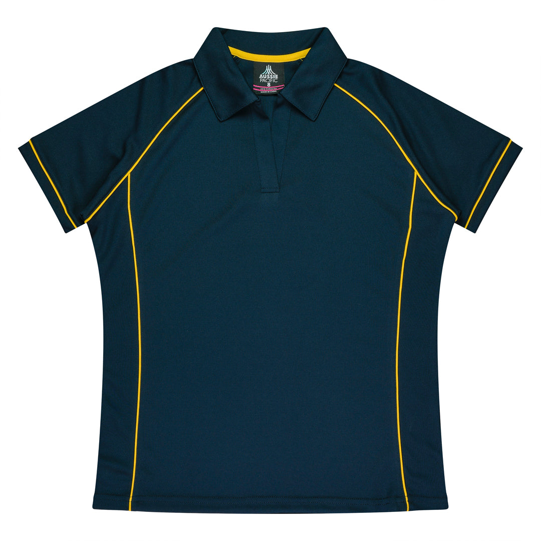 House of Uniforms The Endeavour Polo | Ladies | Short Sleeve Aussie Pacific Navy/Gold