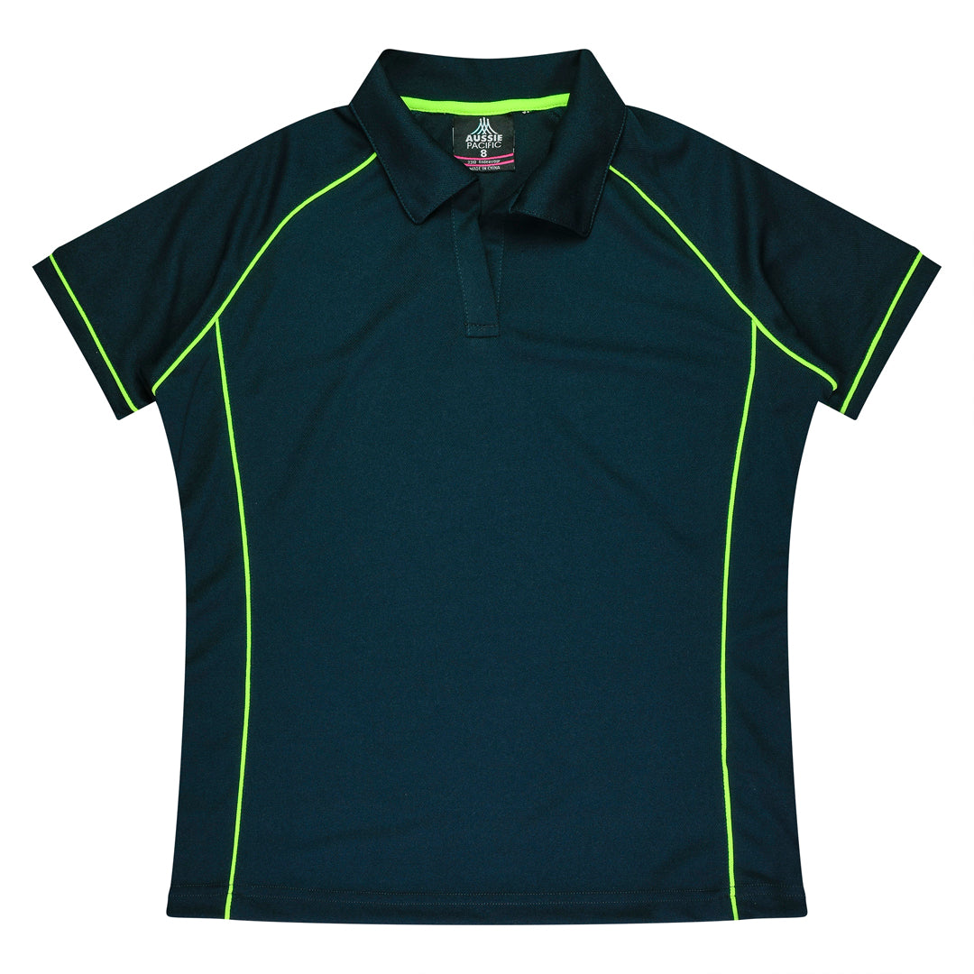 House of Uniforms The Endeavour Polo | Ladies | Short Sleeve Aussie Pacific Navy/Fluro Green