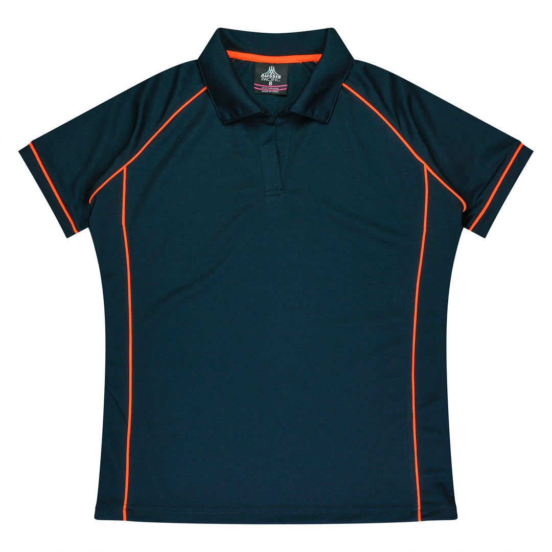 House of Uniforms The Endeavour Polo | Ladies | Short Sleeve Aussie Pacific Navy/Fluro Orange