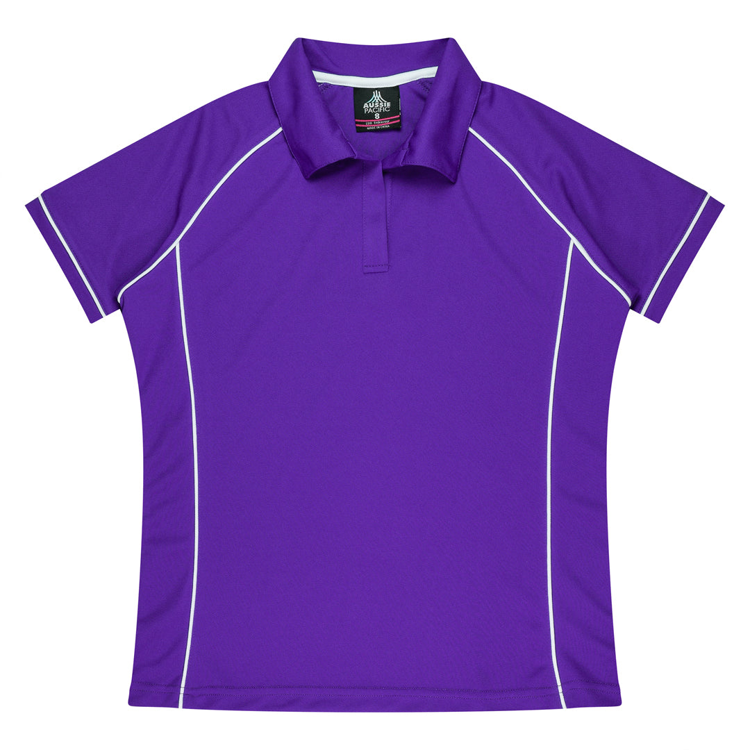 House of Uniforms The Endeavour Polo | Ladies | Short Sleeve | Plus Aussie Pacific Purple/White