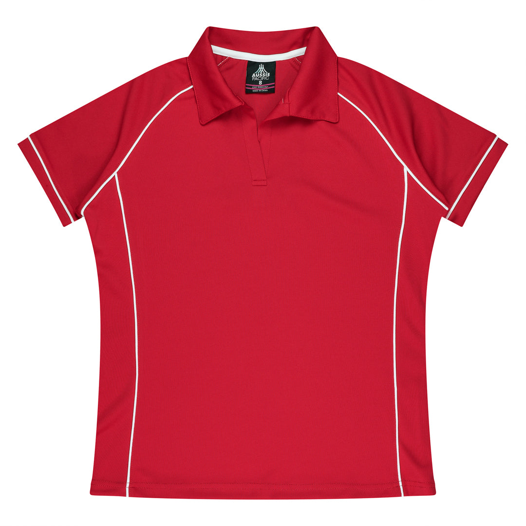 House of Uniforms The Endeavour Polo | Ladies | Short Sleeve Aussie Pacific Red/White