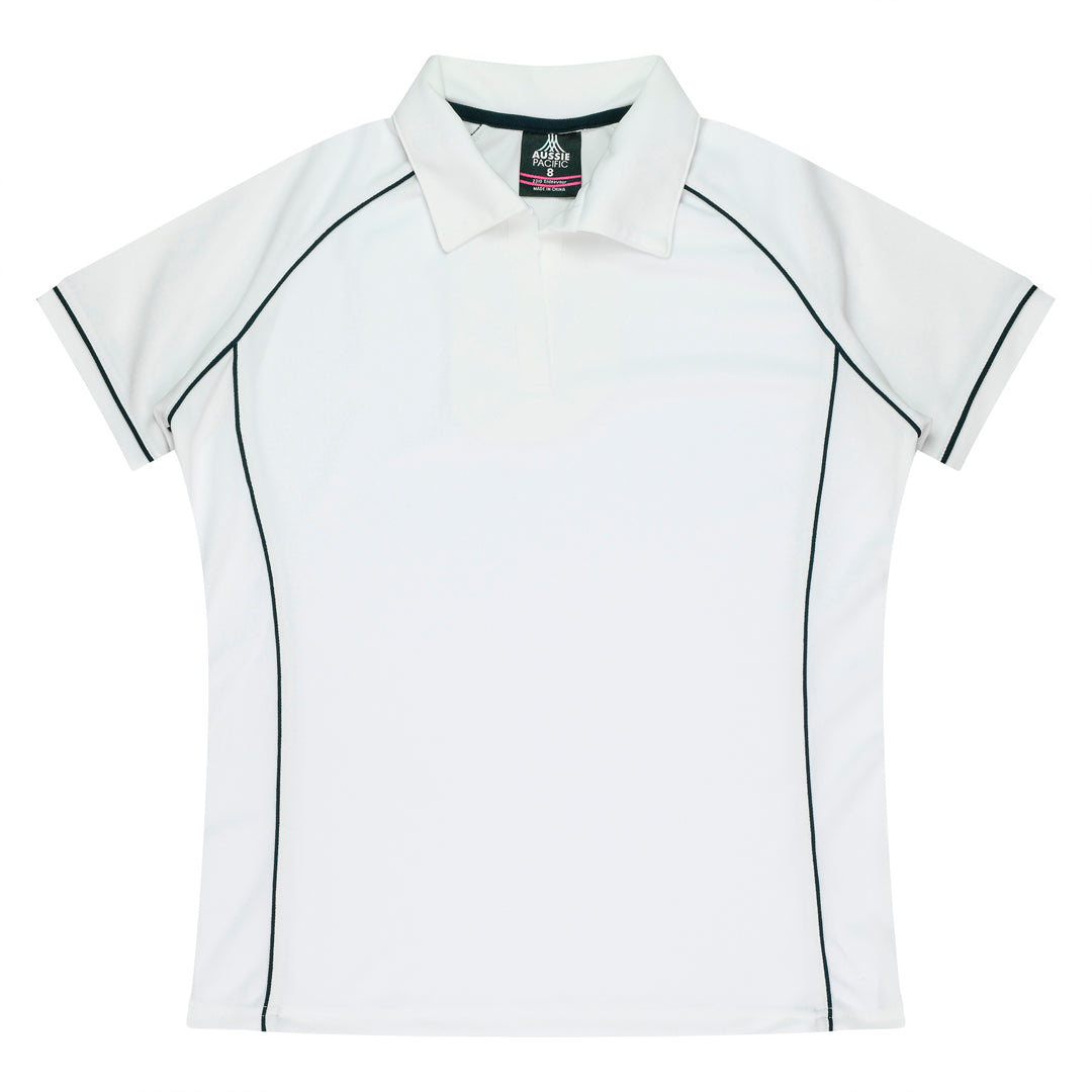 House of Uniforms The Endeavour Polo | Ladies | Short Sleeve | Plus Aussie Pacific White/Navy