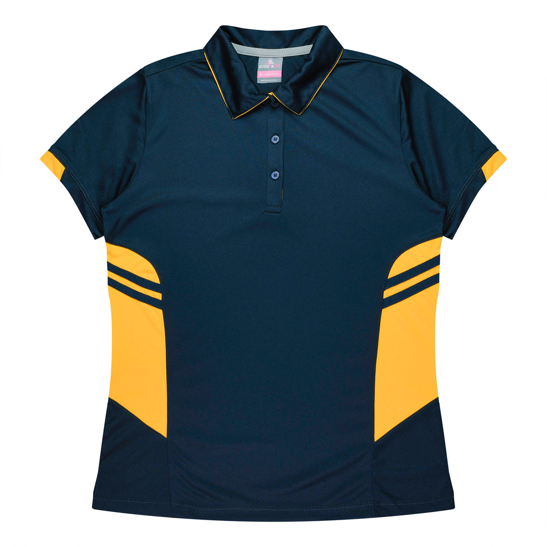 House of Uniforms The Tasman Polo | Ladies | Short Sleeve | Navy Base Aussie Pacific Navy/Gold